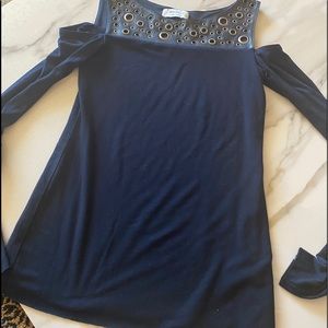 Leather like and knit embellished top